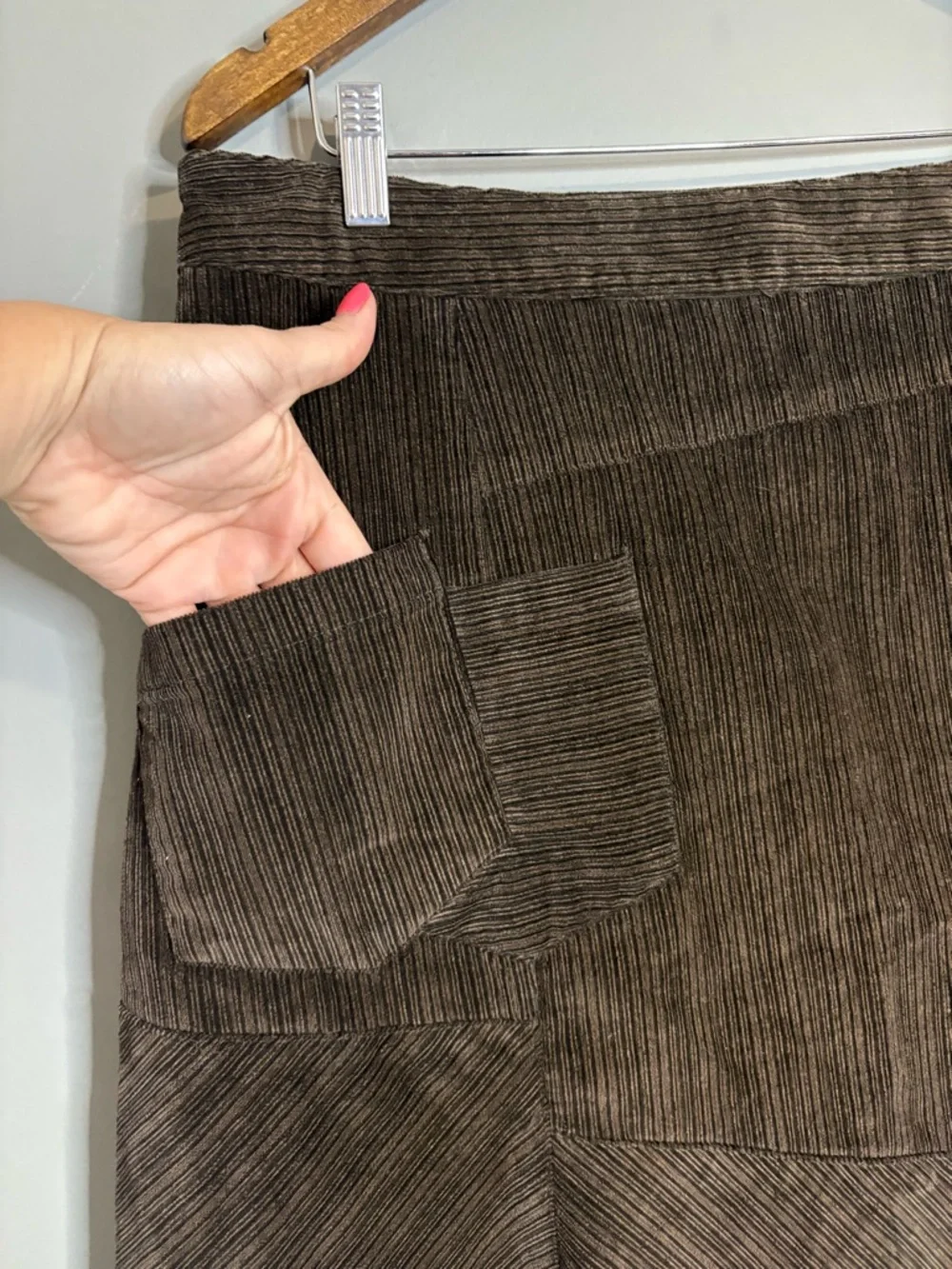 Simon Chang Corduroy Skirt Brown Patchwork A-Line Size 12 Boho 70s - Picture 3 of 8